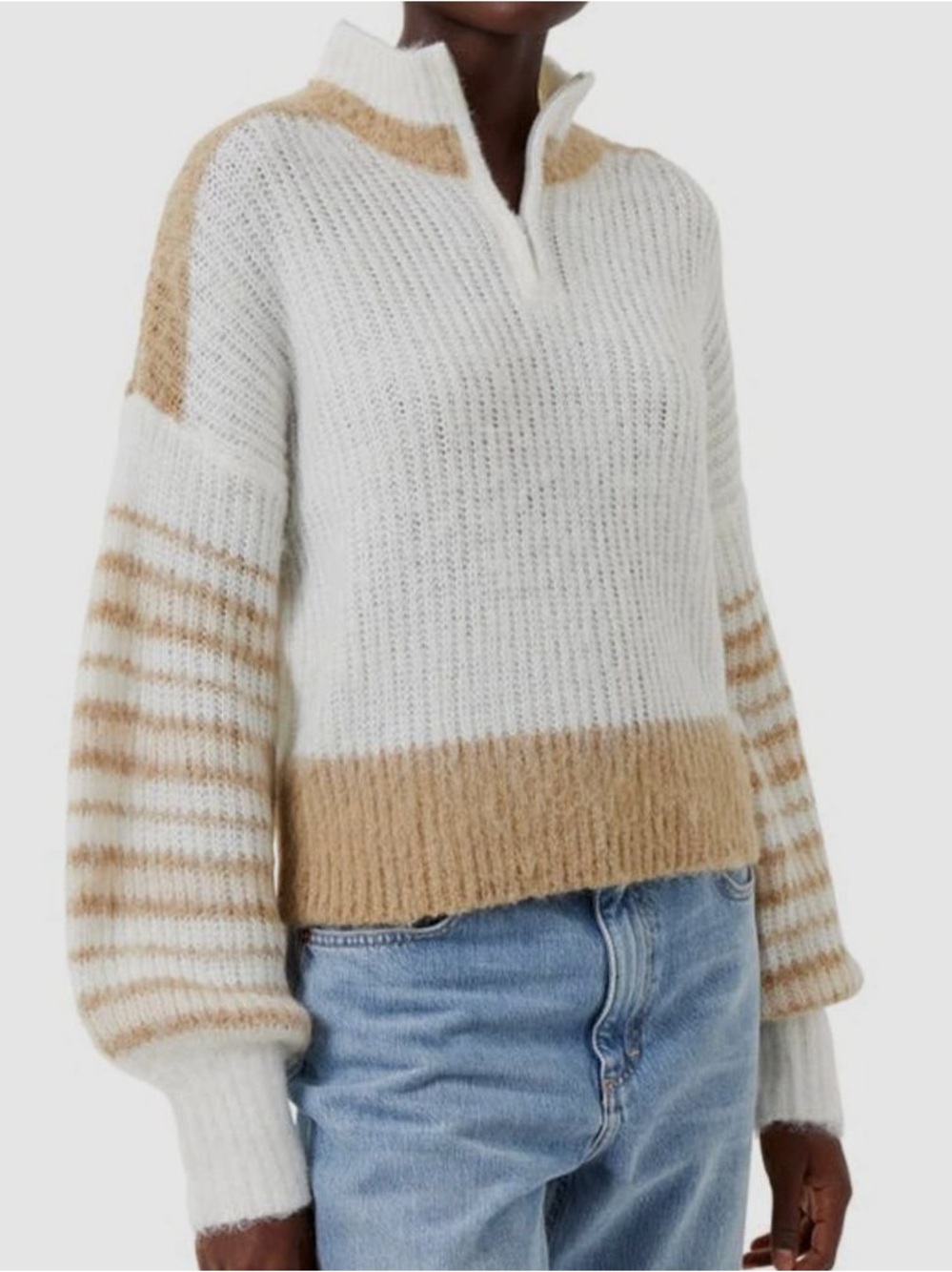 French Connection Women's Ivory Nika Quarter Zip Sweater Size Medium